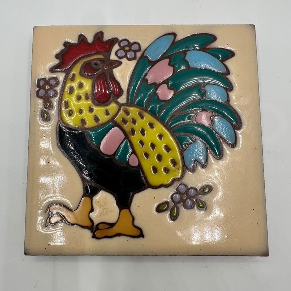 Earthtones Other - Earthtones Rooster Art Tile Trivet 1999 Handcrafted Tucson AZ 4x4 Item 2074A